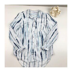 New Directions 100% Lyocel Hi-Lo Tie-Dye Button Down Long Sleeve Shirt Women's S